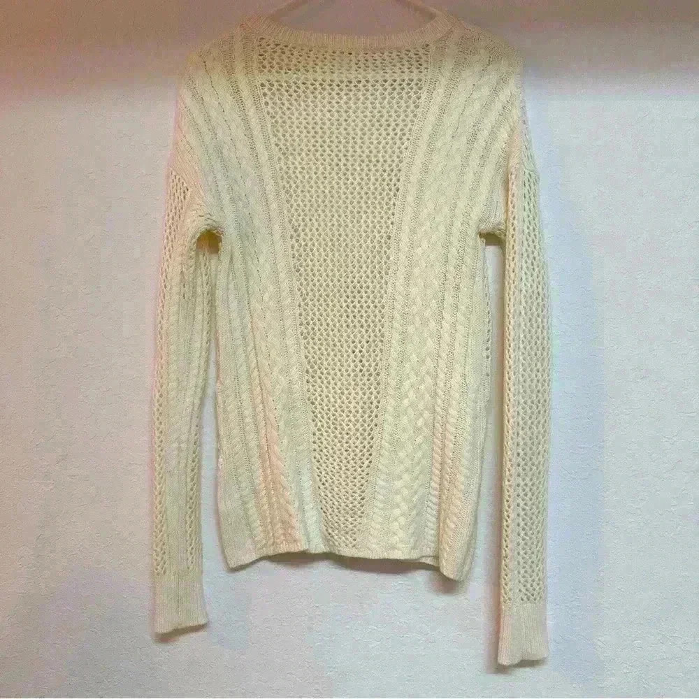 PAIGE Amory Open-Knit Crewneck Sweater Ivory from Neiman Marcus Sz Small